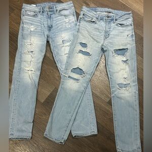 American Eagle Outfitters Men’s Light Blue Ripped Slim Straight AirFlex Jean